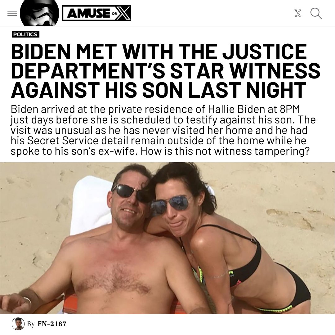 LAWFARE: While Trump and everyone working with him is gagged from publicly speaking about the witnesses in his trial, President Biden is allowed to personally visit the star witness against his son. What did he tell Hunter's ex-wife? Did he promise her anything? Threaten her?