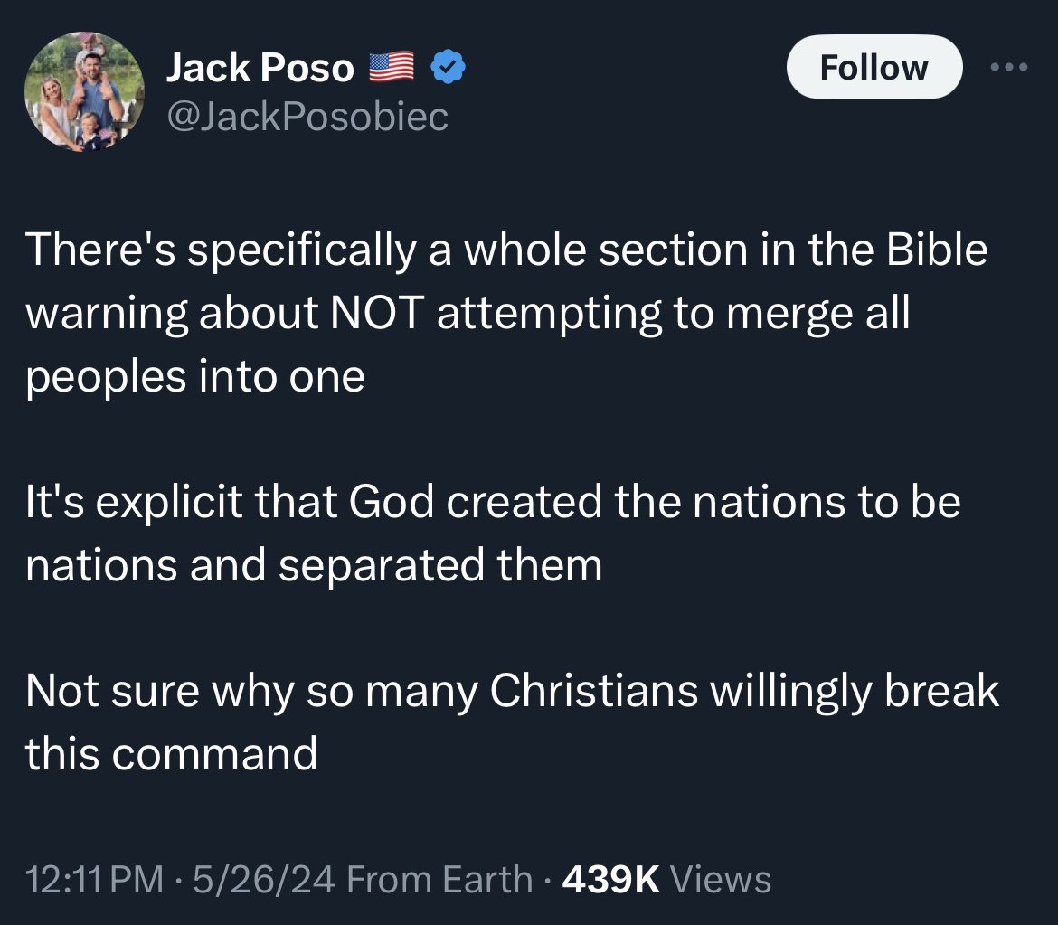 Literally the segregation theology of the Jim Crow South. I don’t call these Christians racists to be emotionally manipulative or make them feel bad. I call them racists cuz that’s what they are. And people should know. Heck they’re telling you themselves!