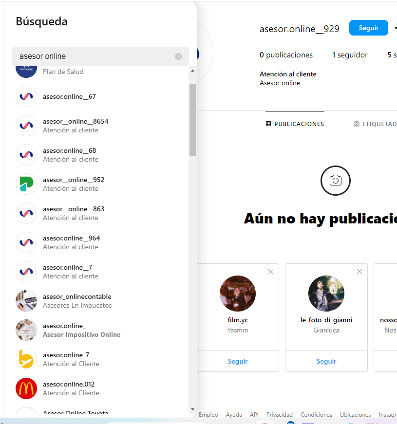 Pones "Asesor Online" en el buscador de Instagram y la cantidad de perfiles truchos es increible. <a href="/instagram/">Instagram</a> ponete las pilas y bloquealos! #phishing #estafas