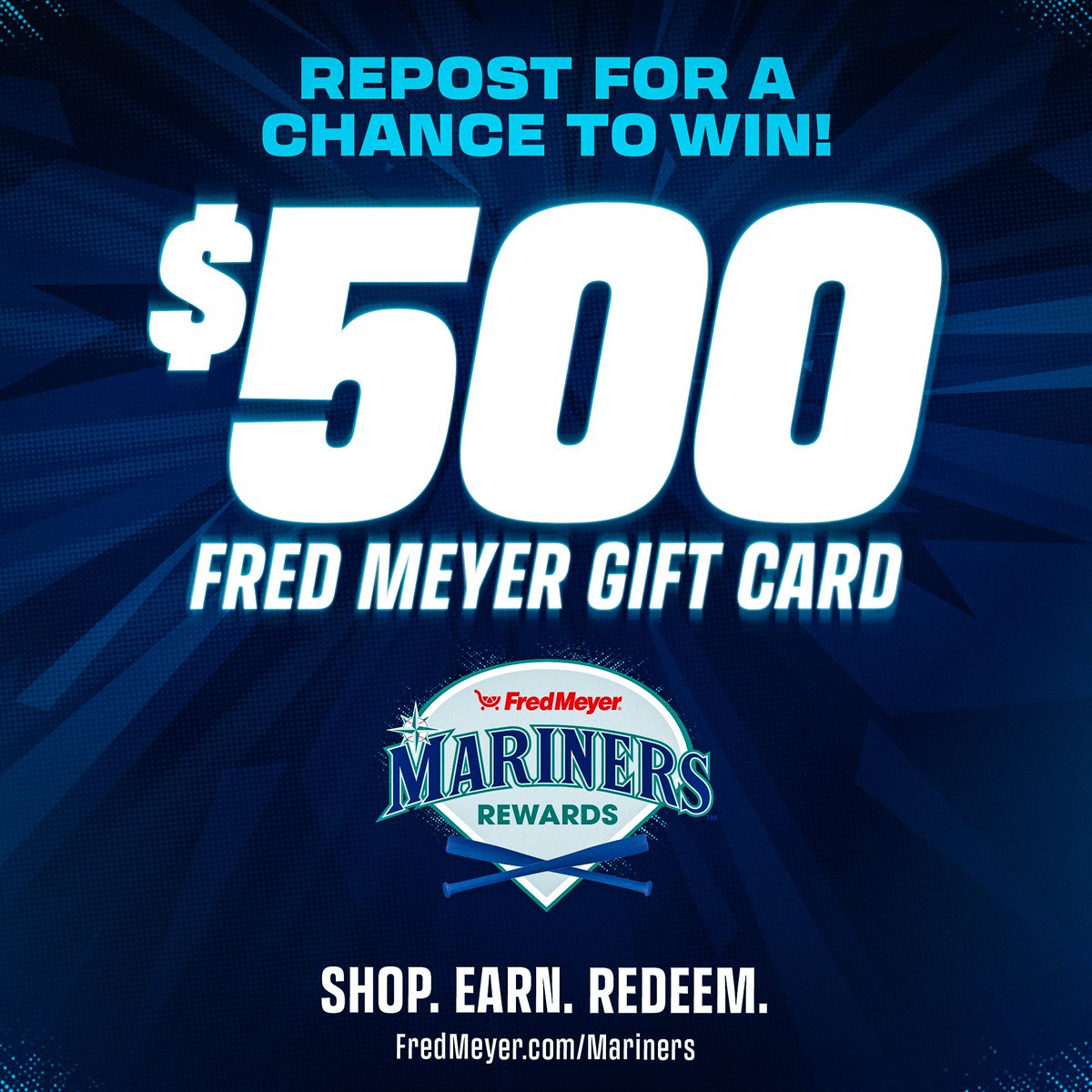 🛒 REPOST TO WIN 🛒 Just hit that repost button for a chance to win a @Fred_Meyer $500 gift card, and don’t forget to take advantage of the Fred Meyer Mariners Rewards Program the next time you shop.