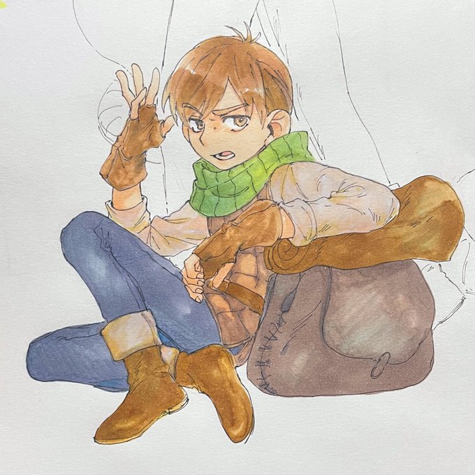 「brown hair sitting」 illustration images(Latest)