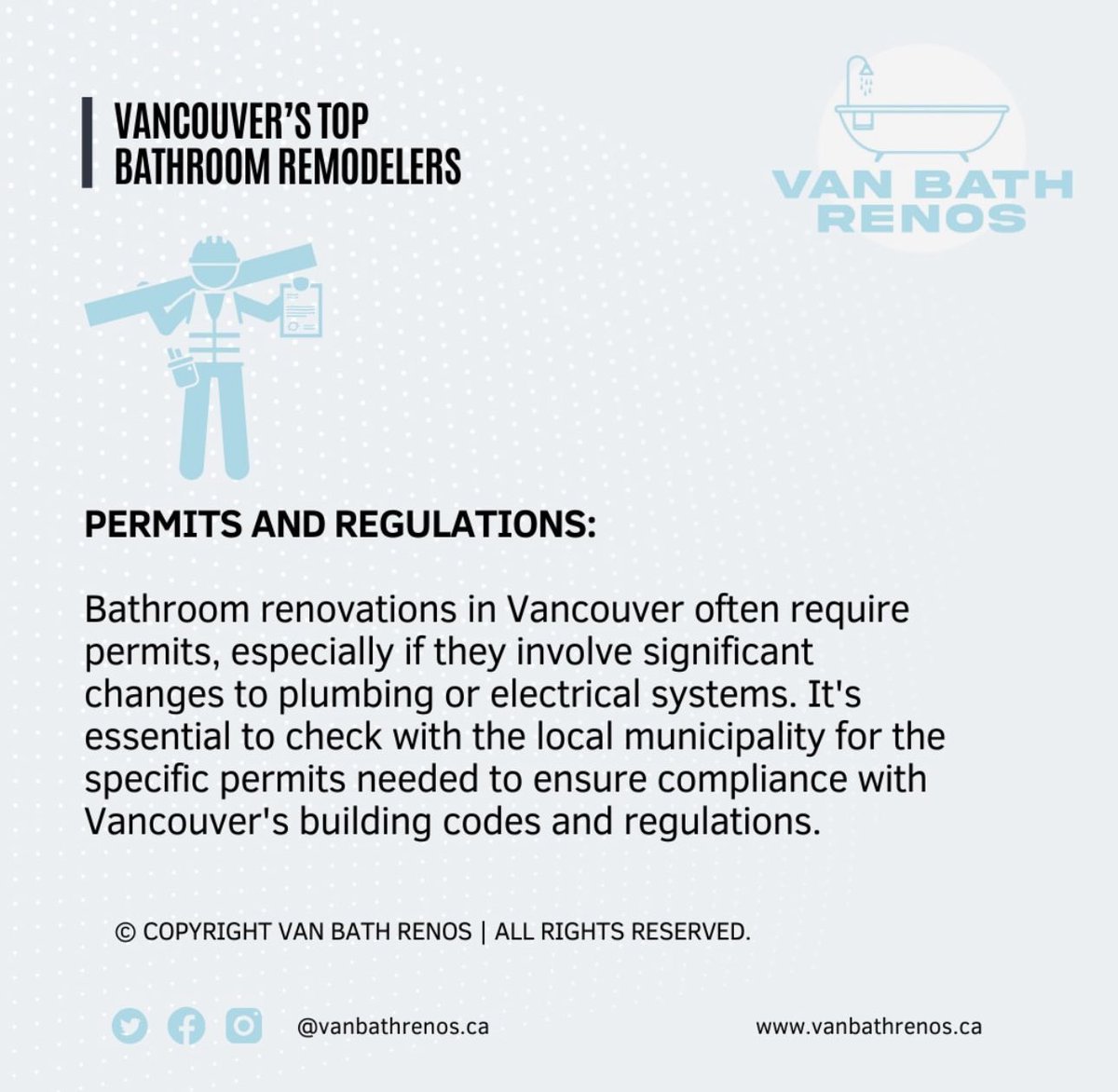 Don't forget the permits! 📄

Ensuring your bathroom renovation meets Vancouver's building codes is crucial for a smooth and compliant project. 

#VanBathRenos #BathroomRenovation #VancouverHomes #HomeImprovement #BuildingPermits #RenovationTips