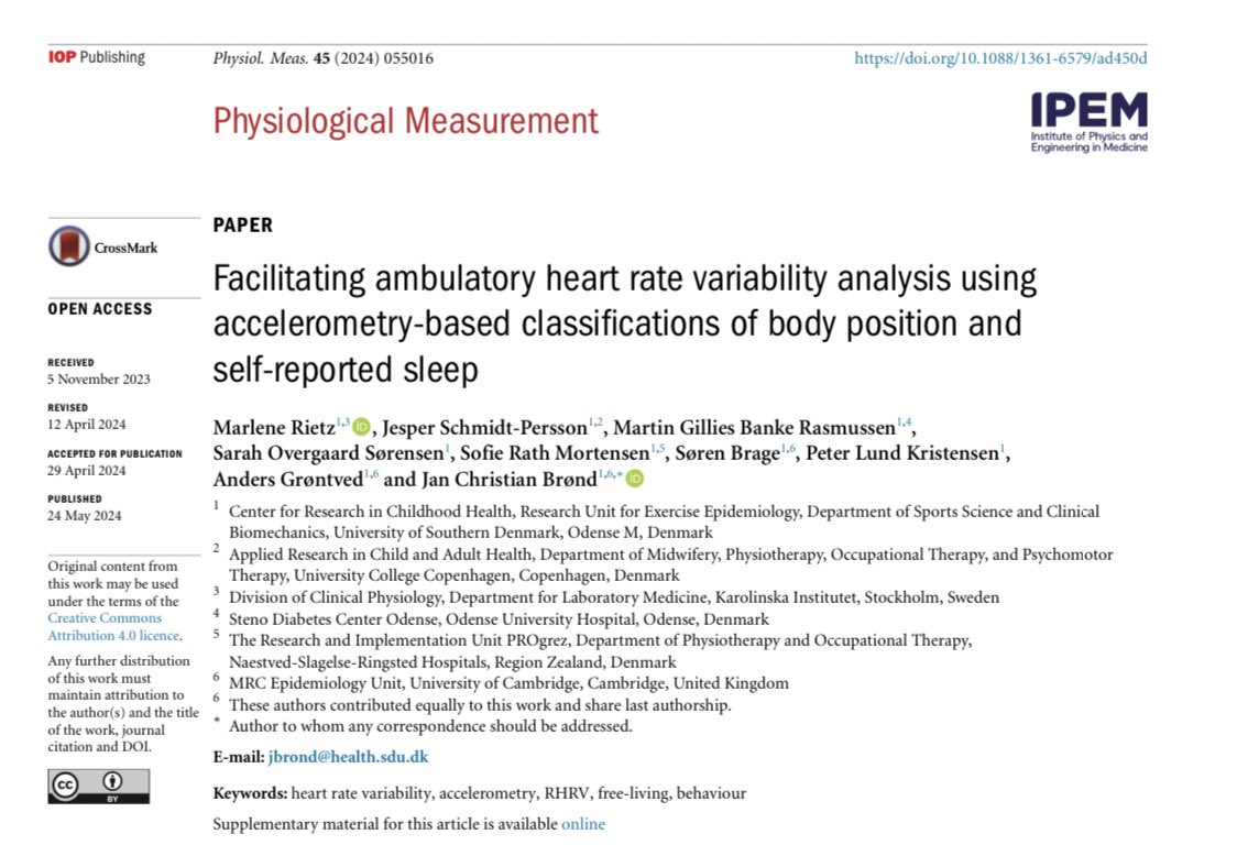 Out now in it’s final form - ”Ambulatory HRV differed significantly across accelerometry-assigned positions and sleep. The proposed approach for free-living HRV analysis may be an effective strategy to remove confounding by physical activity.” iopscience.iop.org/article/10.108…