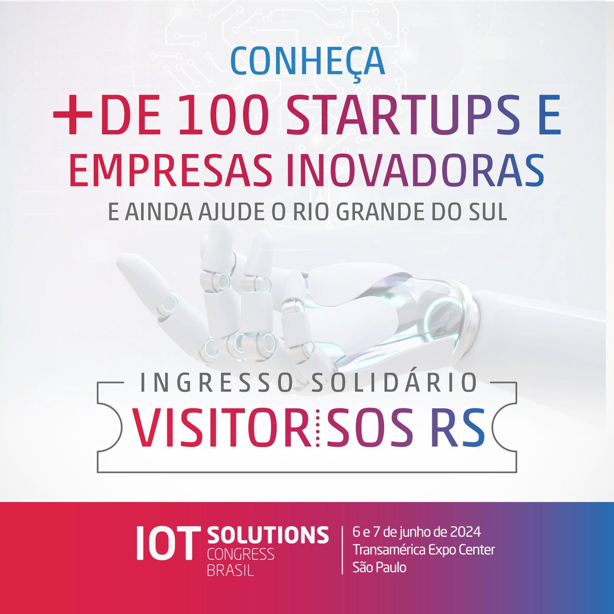 ✨ Em apoio às vítimas das enchentes no Rio Grande do Sul, estamos oferecendo ingressos gratuitos para o nosso evento em troca de doações de itens essenciais. INGRESSO SOLIDÁRIO: VISITOR-SOS RS #IOTSCB24