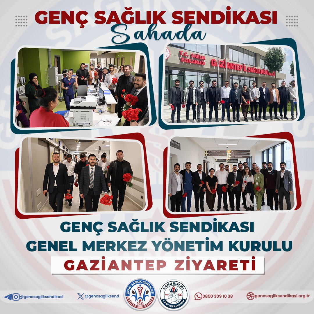 GENÇ SAĞLIK SENDİKASI SAHADA Genç Sağlık Sendikası Genel Başkanı Osman Kaya ve beraberindeki heyet Gaziantep’teki sağlık kurumlarını ziyaret ederek sağlık çalışanları ile bir araya geldi. Ziyaret kapsamında, sağlık çalışanlarının sorun ve talepleri hakkında istişarede