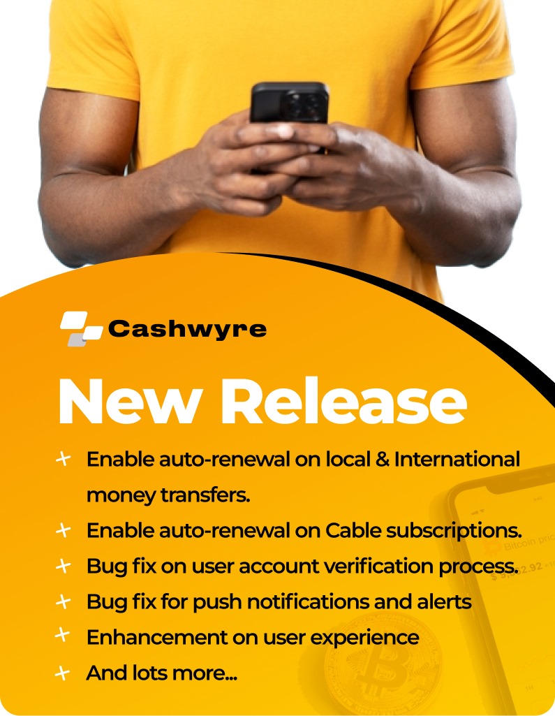 Cashwyre, simplifying payments always.
#Cashwyre #MoneyTransfer #Bitcoin