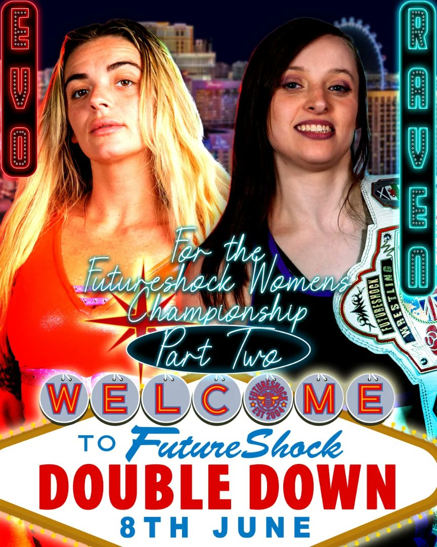 Two huge championship matches announced for FutureShock #DoubleDown at @TheUnionMMU on June 8th. Tickets skiddle.com/e/39043586. Save 20% on ringside before June 1st.