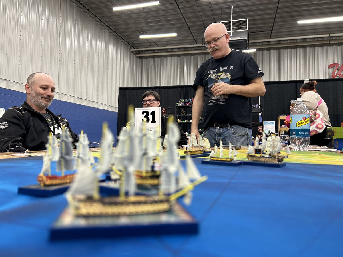 dragontimeDM's tweet photo. My buddy Jim ran #SailsofGlory at @Prairiecon this past weekend. Definite highlight as this game is a large production to pull off and has some incredible ships. If you see it at a con, sign up for it. People run the games they love! https://t.co/srAtcJm77c