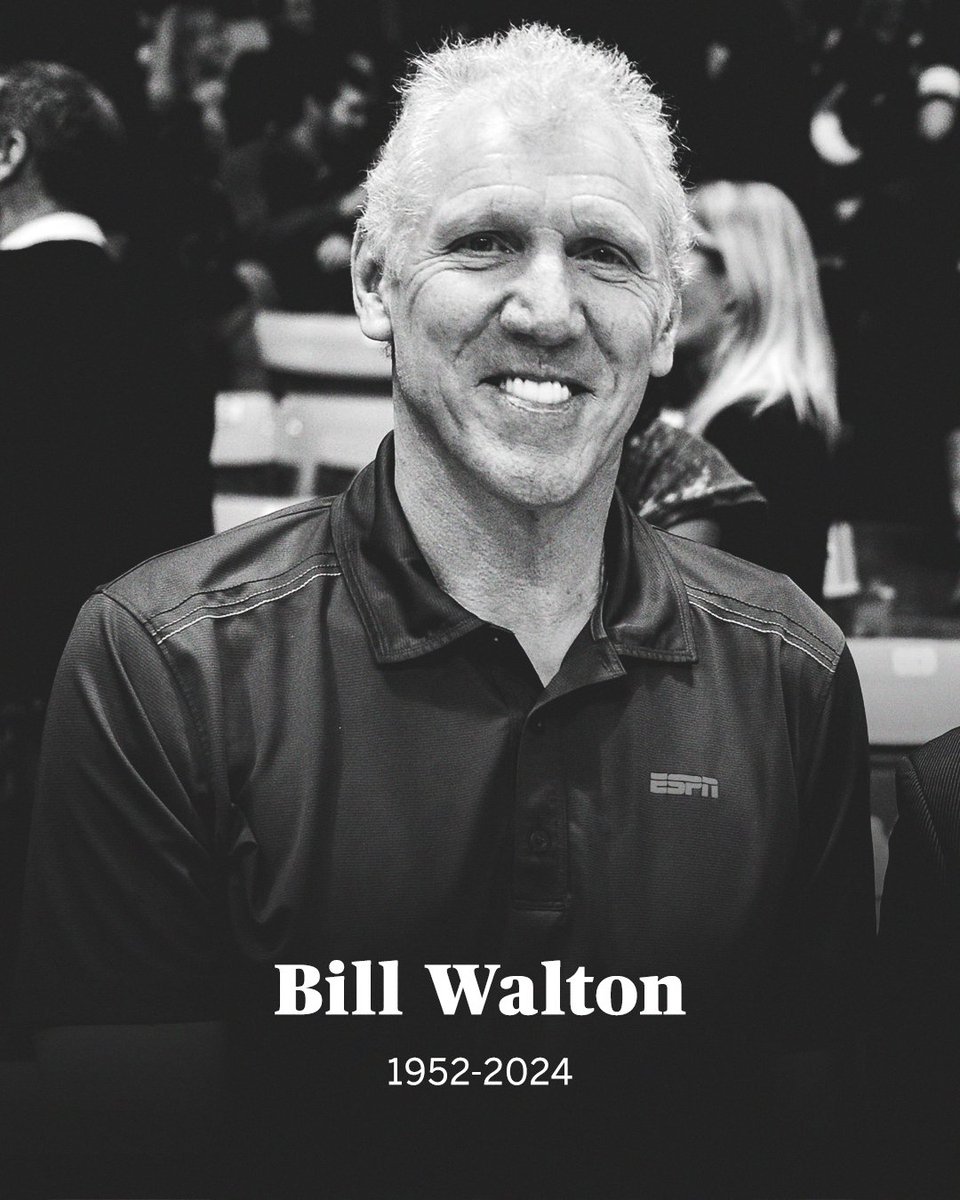 Hall of Fame center Bill Walton has died of cancer, the NBA announced. He was 71.