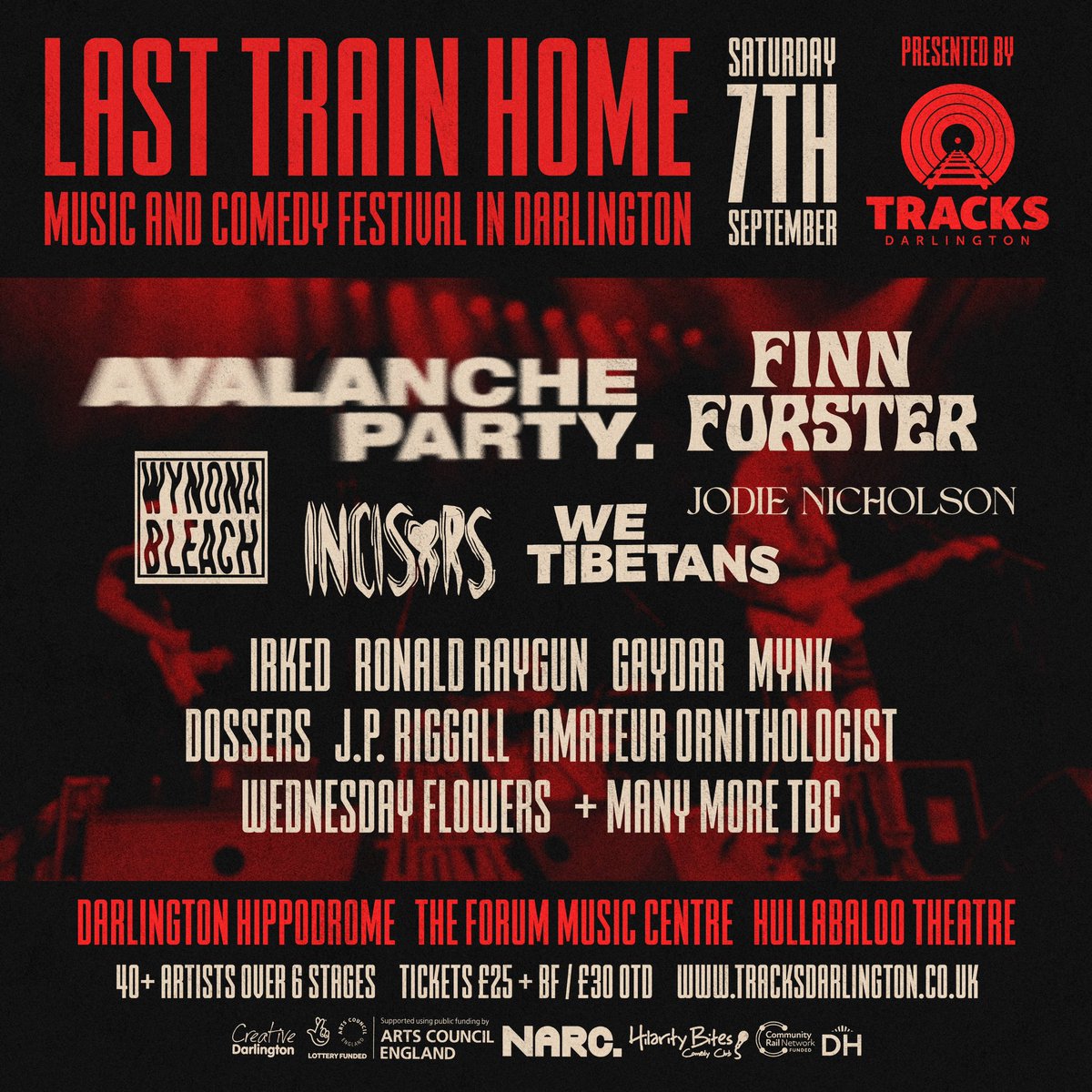 #LTH24 FIRST WAVE 🚂 We're back for another year of mint music & comedy in Darlington @avalanche_party / @FinnForster1 / @wynonableach / Incisors / @WeTibetans / @jodienic_music / Mynk @irkedband & many more Sat Sept 7th // Get Tickets: skiddle.com/e/39051749 🎟️