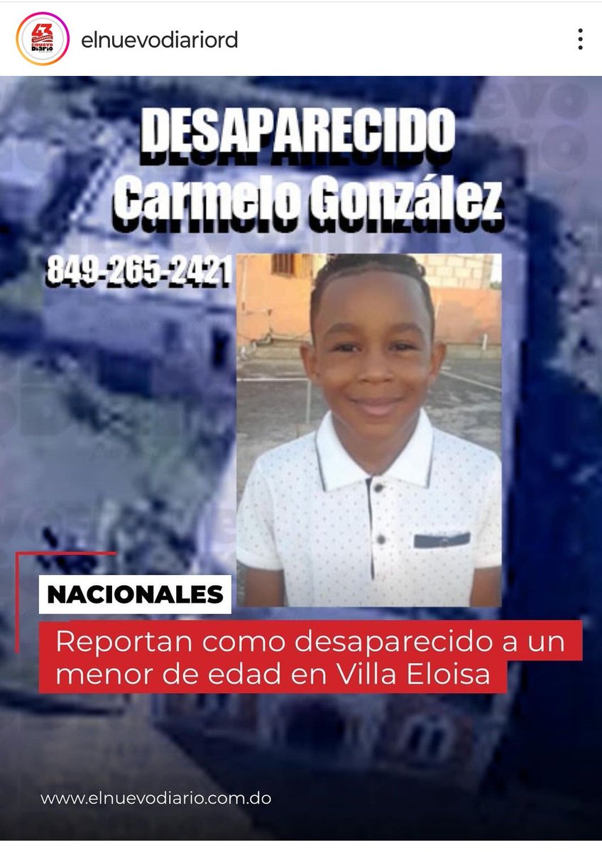 Está desaparecido el infante Carmelo González. Si lo han visto favor de comunicarse inmediatamente al 8492652421. 
Repost: @elnuevodiariord.
Quiera Dios que el niño esté bien y aparezca pronto. 
Please #RT.