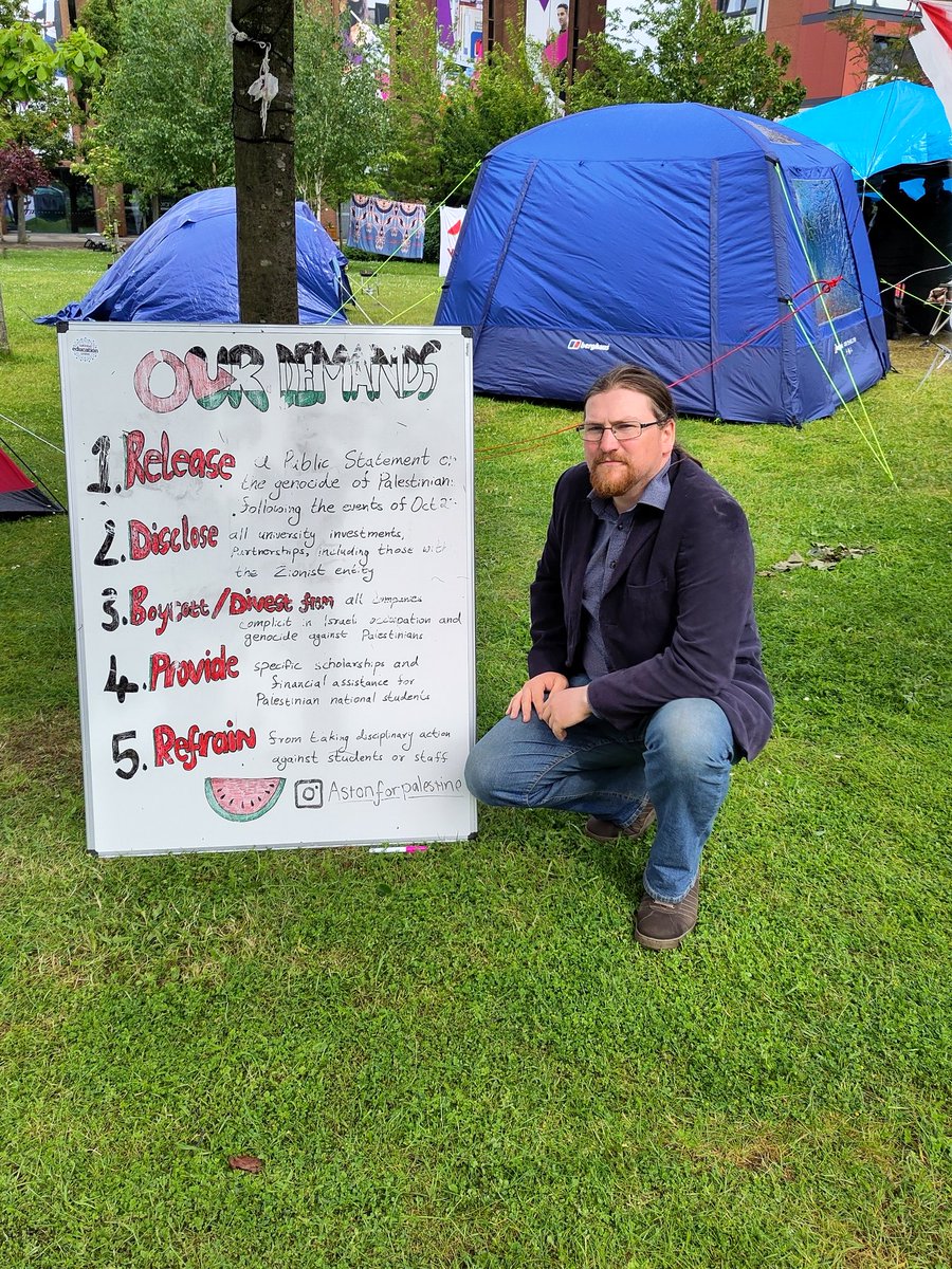 Yesterday Ben visited the Free Palestine camp at Aston University. Students have a right to know how their uni is involved in the ongoing horrors in Palestine. These protesters are eloquent, principled and nuanced. Vice chancellor should come speak to them and meet these demands