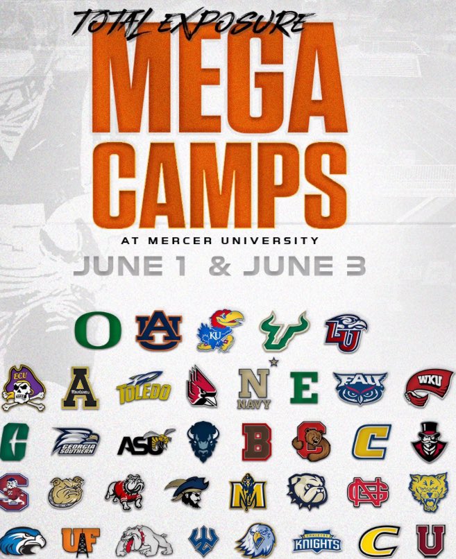 I will be attending The TOTAL EXPOSURE MEGA CAMP on June 1st @MercerFootball @COACH217ROLAND @LUmm55 @CamdenRecruits @RecruitGeorgia @coachLong95