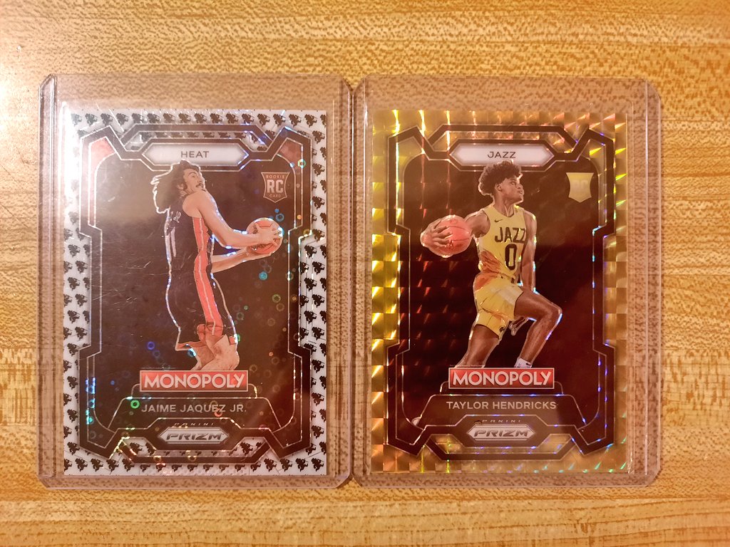 KoplinMike's tweet photo. Final round of #KopStacks Lot 111
#TheHobbyFamily #thehobby #THFpro #sportscardsforsale @GotdemCards
$30 each - Any open stacker that adds either (or both), gets free shipping for their entire stack.
Jaime Jaquez Monopoly Man SP
Taylor Hendricks Gold /49 https://t.co/Q5khmvmQwJ