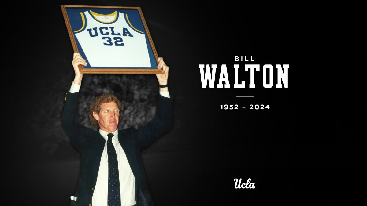 UCLAMBB's tweet image. UCLA mourns the passing of two-time NCAA champion Bill Walton, a Naismith Hall of Fame inductee (1993) and charter member of the @UCLAAthletics Hall of Fame (1984).

𝑰𝑵 𝑴𝑬𝑴𝑶𝑹𝑰𝑨𝑴: ucla.in/3V0UzTb