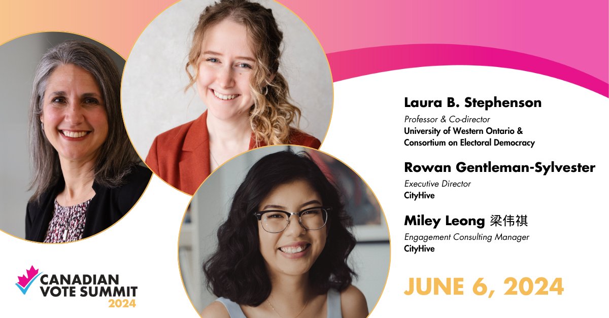 Join us on June 6 at the Canadian Vote Summit 2024 to explore polarization with insights from Laura Stephenson <a href="/C_Dem_Canada/">C-Dem</a> and Rowan Gentleman-Sylvester and @miley_leong <a href="/cityhivevan/">CityHive</a>. Network, collaborate, and develop solutions! Register now: engagedemocracy.ca/canadian-vote-… #CVS2024