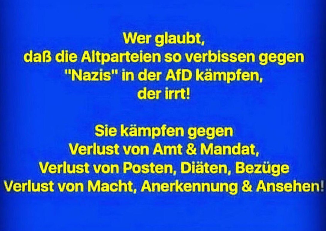 @phoenix_de @EvaQuadbeck @RND_de Je mehr die @AfD verleumdet wird, um so mehr wird sie gewählt!
Die Altparteien sind undemokratisch. Sie verweigern der @AfD Posten im Parlament, die ihnen zustehen und Antworten auf Fragen!
Warum ist Treibstoff in Polen günstiger als in 🇩🇪? 
Abschiebung?
Die nächste Wahl kommt!