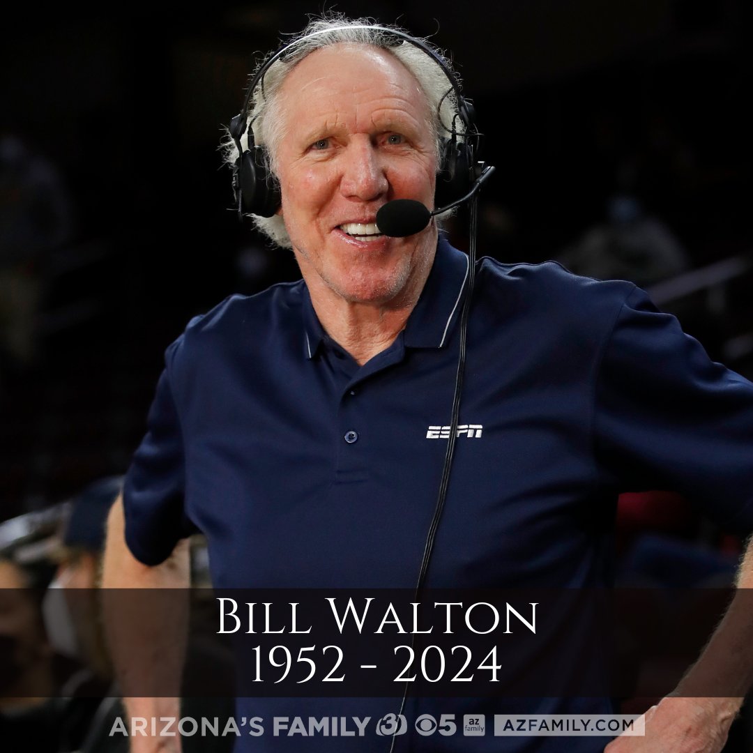 #BREAKING: Basketball Hall of Famer Bill Walton has died of cancer. azfamily.tv/3yMpkn2