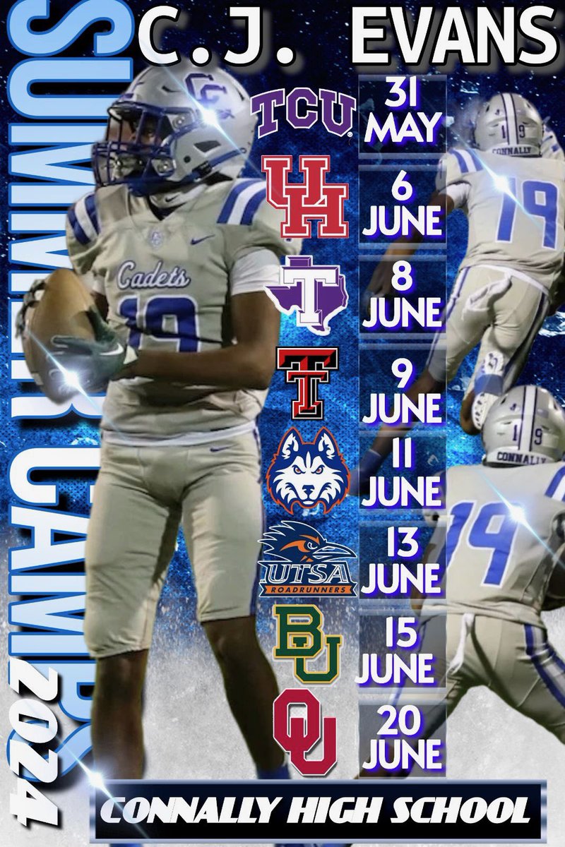 College camps I will be attending this summer!!

@GerikTerry @CCadetAthletics @Dbrooks4021 @Coach_Holcomb @FlightSkillz @SkysTheLimitWR