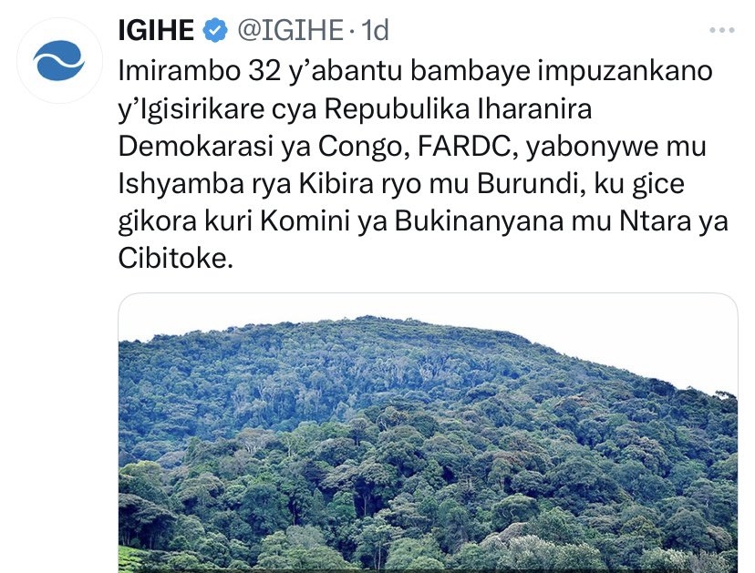 Bakubiswe n’inkuba itagira amazi!

Ikinyamakuru Igihe kiti mwishyamba rya Kibira riri mu Burundi hafi n’umupaka n’u Rwanda hagaragaye imirambo 32 yabambaye imyenda y’abasirikare ba Congo yabonywe n’abarinzi ba parike b’Abarundi hafi yaho bita Nderama n’umusozi wa Kiruhura, aha ni