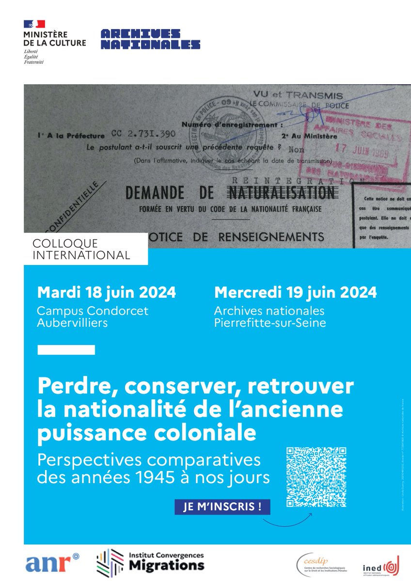 📢 The programme for the international conference "Losing, Retaining, Reclaiming the Citizenship of the Former Colonial Power" is finalised! Learn more: tinyurl.com/muw4wffy. Open to the public. Join us in Paris on June 18-19! #Citizenship #Migration #Decolonisation