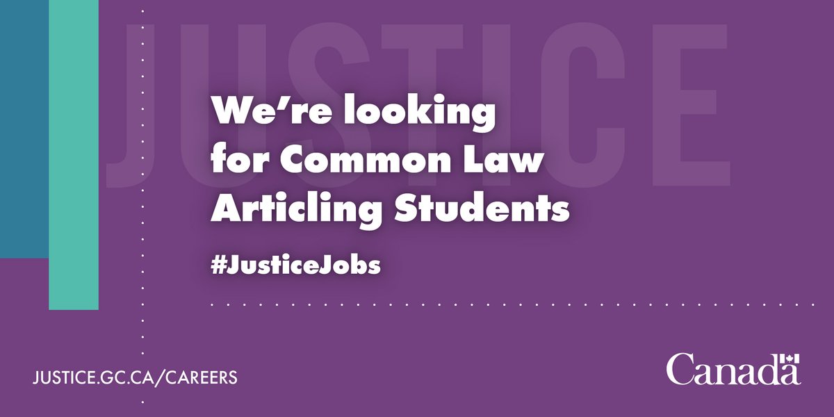 (1/3) Law students: Are you looking for a common law articling opportunity? Join us!

Our Legal Excellence Program is now recruiting for 2025-2026 articling positions. The closing date is tomorrow May 28! emploisfp-psjobs.cfp-psc.gc.ca/psrs-srfp/appl…  #JusticeJobs #GCJobs