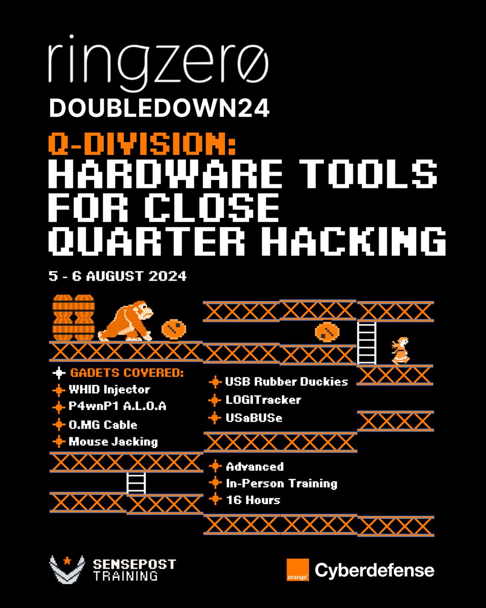 Victory awaits you!

Unleash your inner hardware hacker at @_ringzer0 #Doubledown24 with our in-person @sensepost
course, Q Division: Hardware Tools for Close Quarter Hacking! 

Book your seat here: bit.ly/R0QD24   

We'll see you in #LasVegas this August!