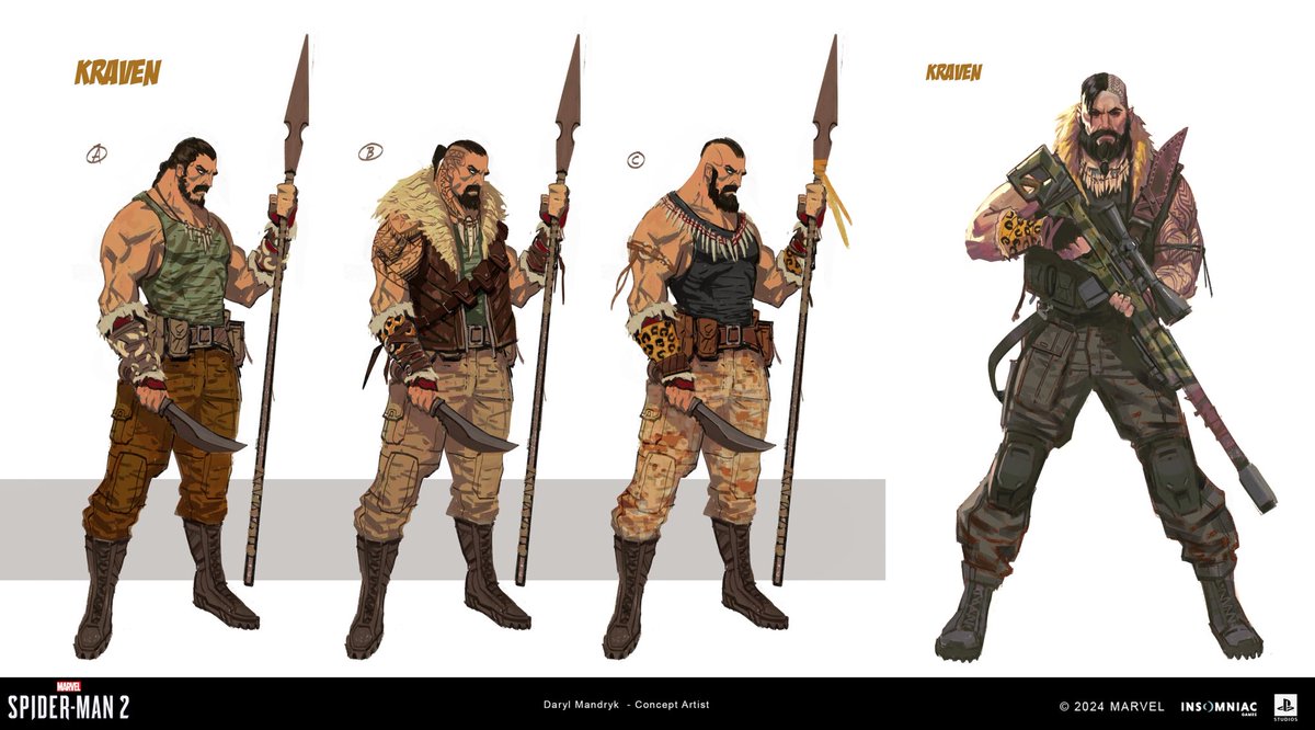 New official Marvel’s Spider-Man 2 concepts for “KRAVEN THE HUNTER” have been released. #SpiderMan2PS5 🕸️🕷️

Official Concept by: @DarylMandryk