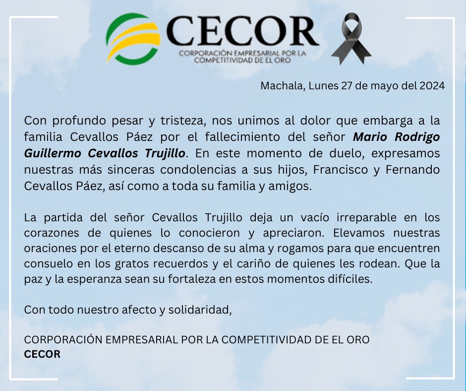 CECOR_1's tweet photo. Condolencias de CECOR a Francisco y Fernando Cevallos Páez. https://t.co/nDI7EdA09i