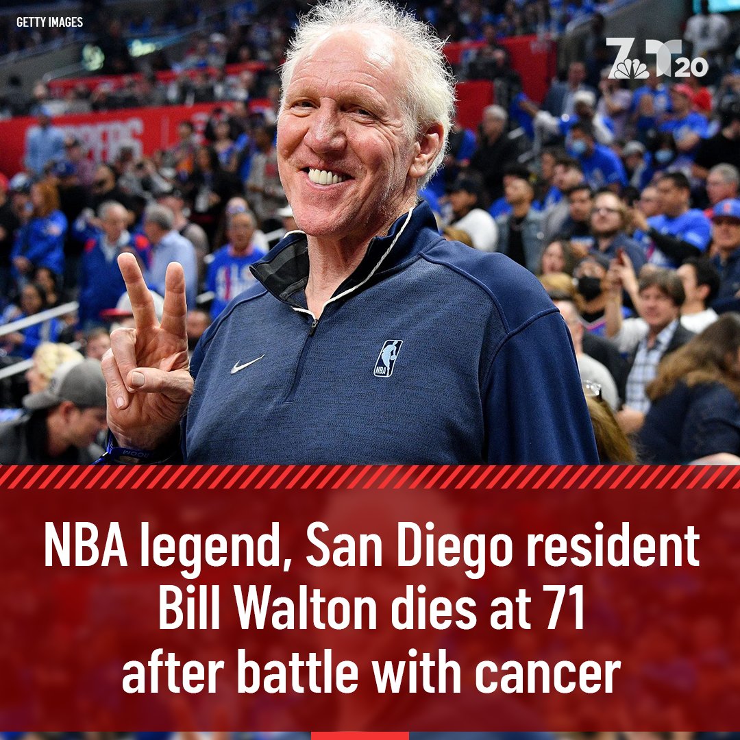 BREAKING: Basketball Hall of Famer and San Diego native Bill Walton died Monday following a prolonged battle with cancer, the NBA announced. He was 71. on.nbc7.com/ywGTCf6