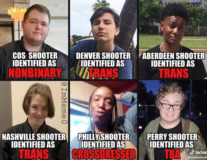 Add another one to this list. The one who stabbed 4 females and 3 others in Massachusetts. Also Trans. And Obama supporter. Looks like we have an epidemic, it’s not a gun epidemic. It’s one where people are injected with hormones that enrage them and drive them to acts of mass