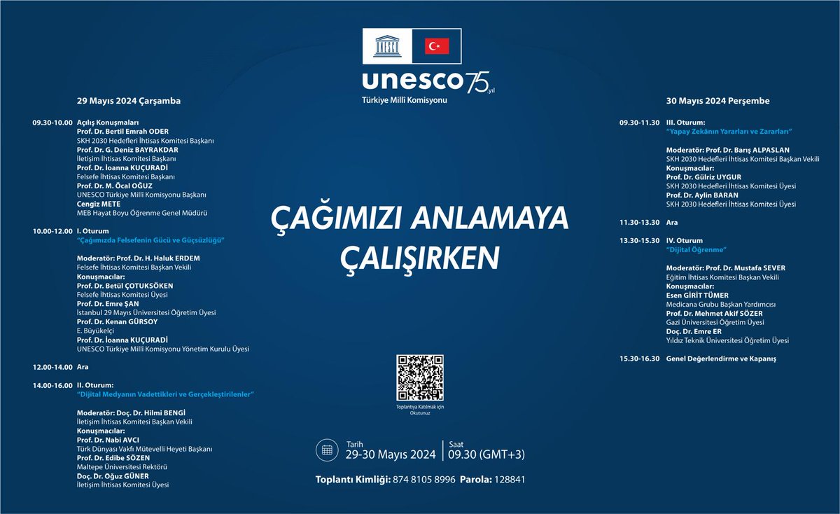 Çağımızı Anlamaya Çalışırken toplantısının ilk gününde
Hocamız Prof. Dr. Kenan Gürsoy
saat 10.00-12.00 arasında gerçekleşecek
"Çağımızda Felsefenin Gücü ve Güçsüzlüğü" 
1. Oturumunda konuşmacı olacaktır.