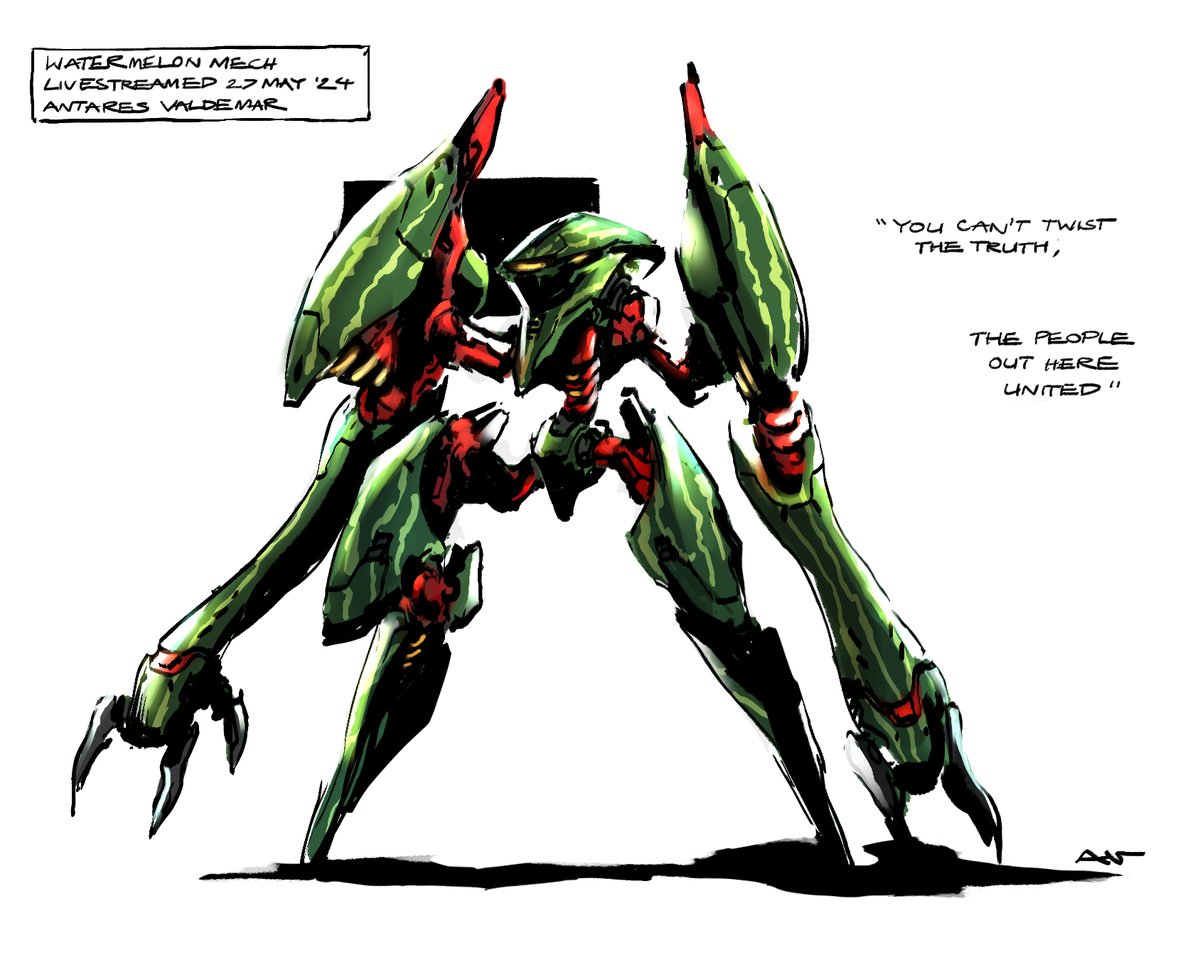 AntaresValdemar's tweet photo. Thanks to everyone who stopped by today's stream where I made this sketch! If you design your own watermelon mech or character, post it in the replies, I would love to see it ~🍉
#Cease_fire_In_Gaza_Now https://t.co/cgTGhqNfE2