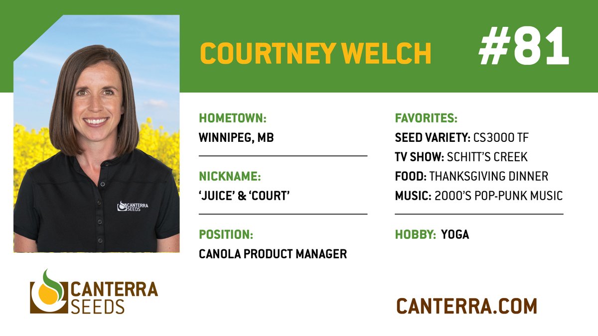 Today's #PrairieProfile is our Canola Product Manager, @fisher_court! Courtney is responsible for acquiring top-performing canola hybrids in our portfolio. Get to know her better by reading her bio: canterra.com/team/courtney-… #GetToKnowUs #MeetOurTeamMonday