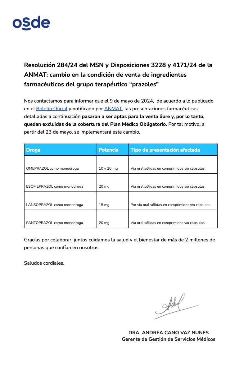 Cómo mencionamos en el #Informe74, más consecuencias de la política de medicamentos del Gobierno Nacional.

⚠️Así comunica OSDE que dejará de cubrir medicamentos recientemente incluidos como de venta libre.