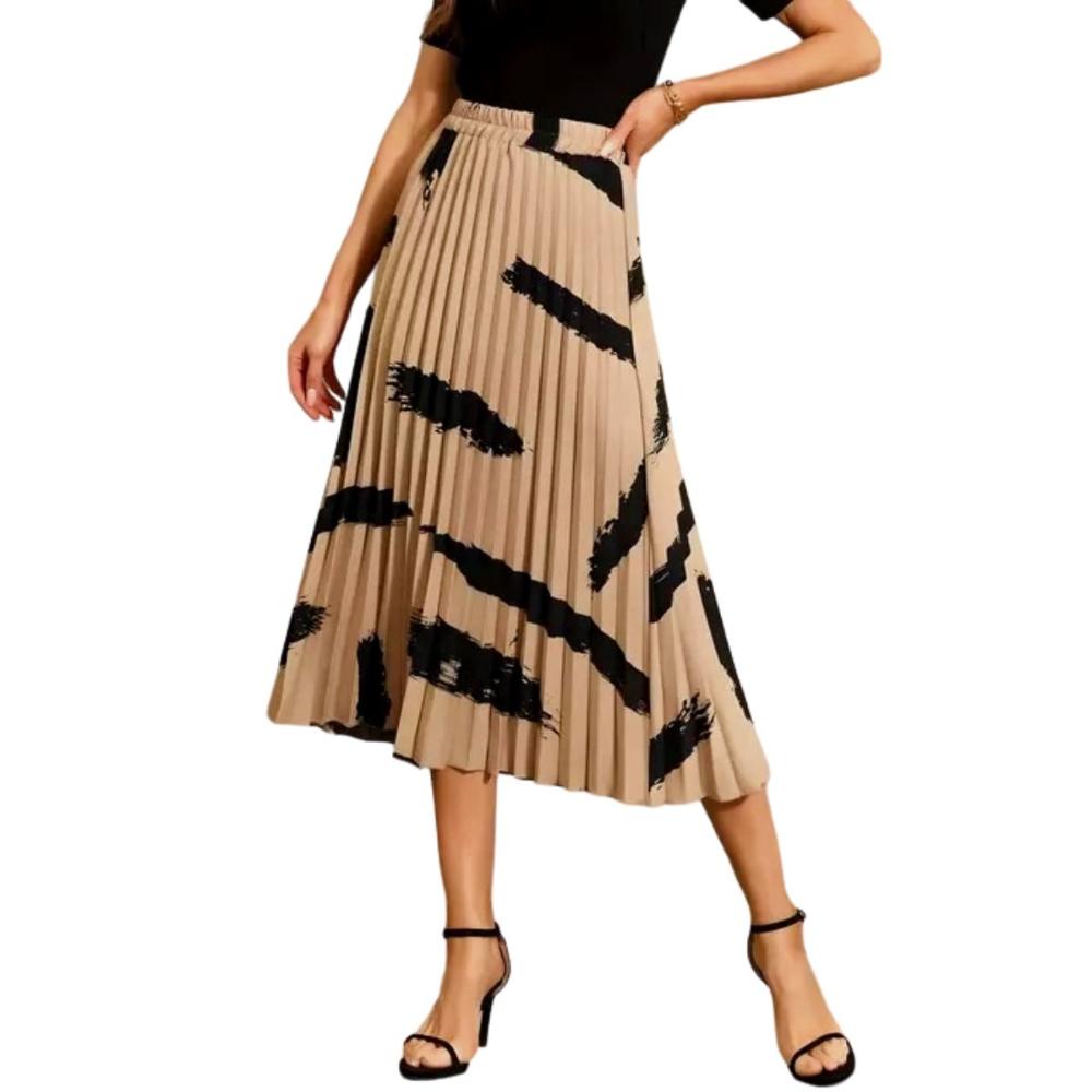 Abstract Print Polyster Coffee Pleated Skirt Link: qrcd.org/5LBF #skirt #fashionable #fashiontrend #FashionStatement #FashionGoals #shopping #onlinestore