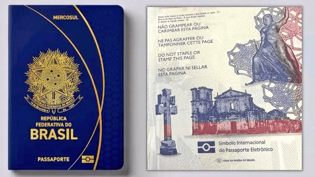 ☨ 🇧🇷 La #CruzdeCaravaca en el nuevo pasaporte de Brasil. Una de las ilustraciones del documento representa la antigua Cruz Misionera que los jesuitas levantaron en San Miguel de las Misiones, Río Grande del Sur. 𝐀𝐛𝐫𝐚𝐦𝐨𝐬 𝐜𝐚𝐦𝐢𝐧𝐨𝐬 𝐩𝐚𝐫𝐚 𝐞𝐥 𝐞𝐧𝐜𝐮𝐞𝐧𝐭𝐫𝐨.