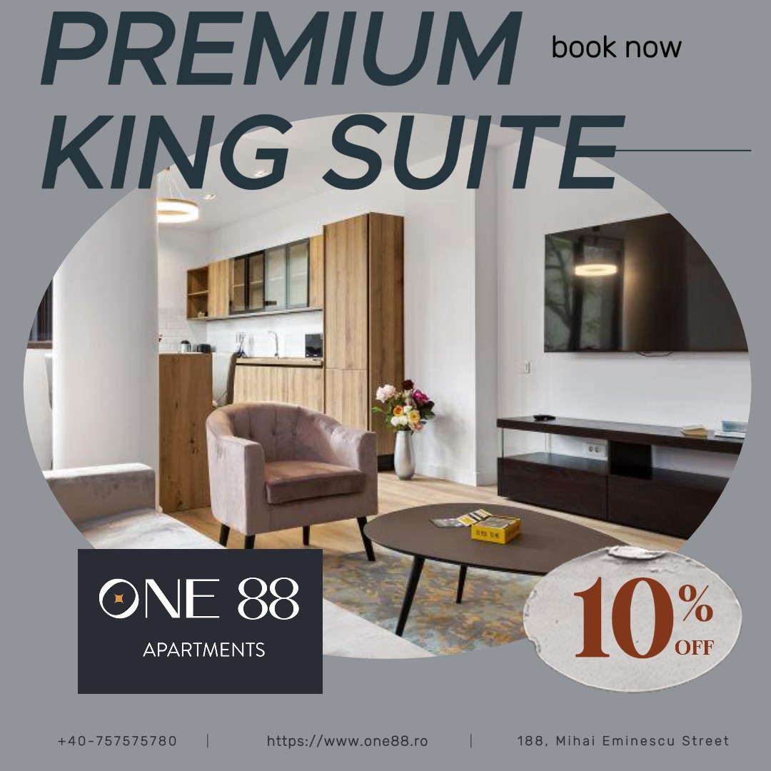 One88Apartments's tweet photo. Will you be in #Bucharest tomorrow? We have a #special offer for you! #Reserve a Premium King Suite and get a 10% discount! Hurry hurry ... we only have 2 left! 

#One88 #One88Apartments #Romania #StayWithUs #SpecialOffer #Travel #BusinessTrip #Comfort #CityCentre #FreeP https://t.co/rCrZuwUoZS