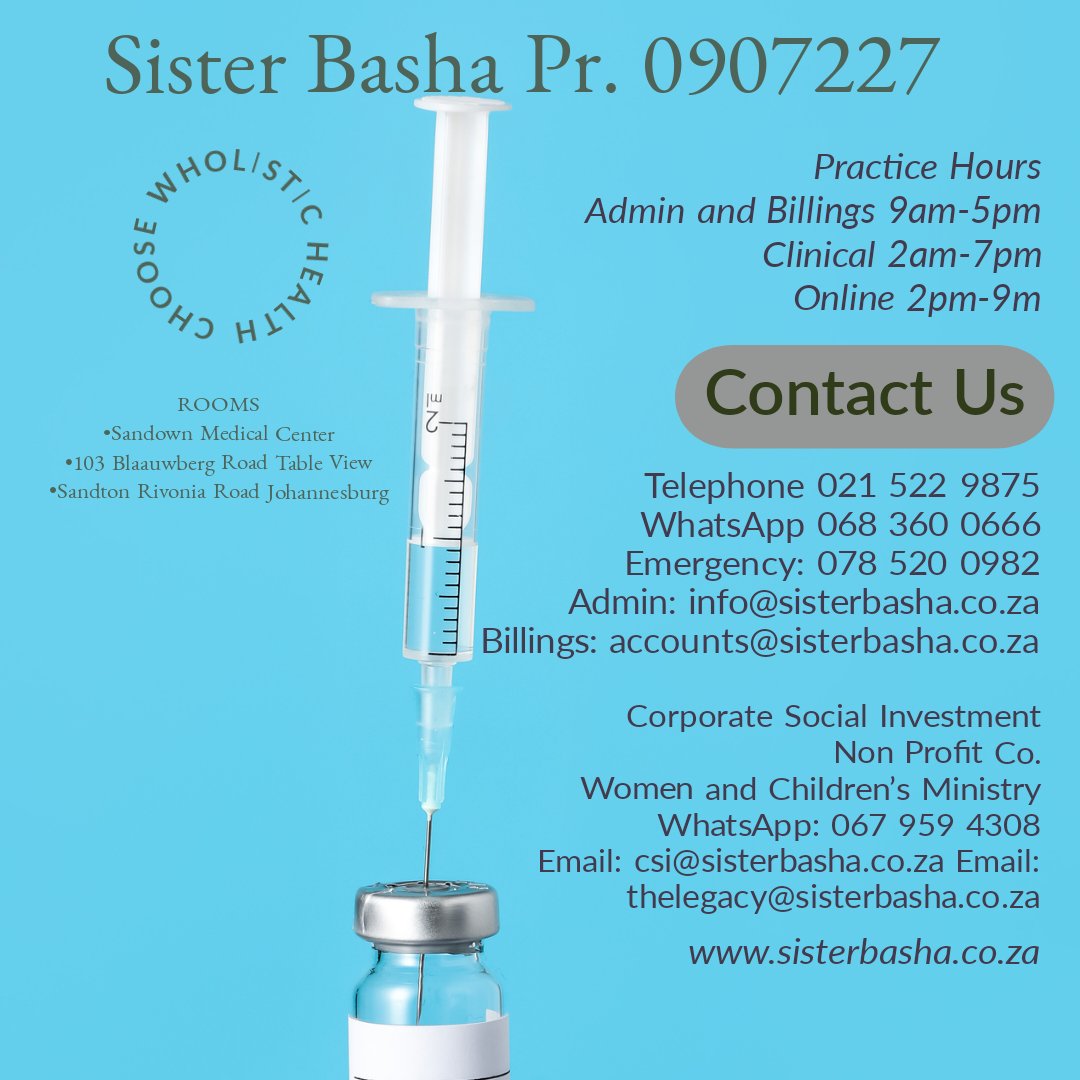 Book your appointment with us, @sisterbasha Online R520.00 Rooms R560.00 Telephone 021 522 9875 Saturdays 021 557 6066 Whatsapp 068 360 0666 Email info@sisterbasha.co.za