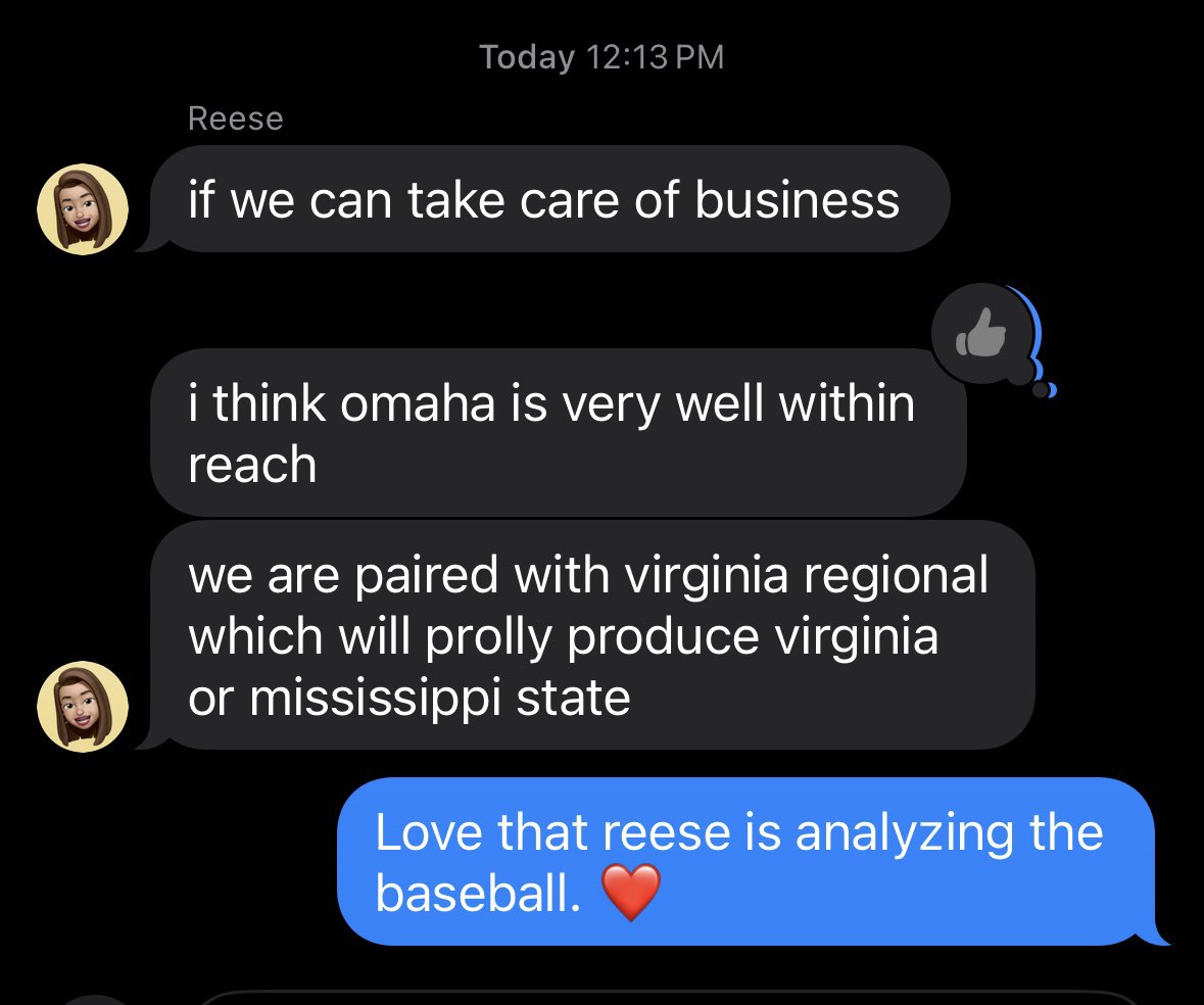 My baseball-loving daughter analyzing the tourney. ❤️🐗⚾️ #WPS #OmaHogs @RazorbackBSB