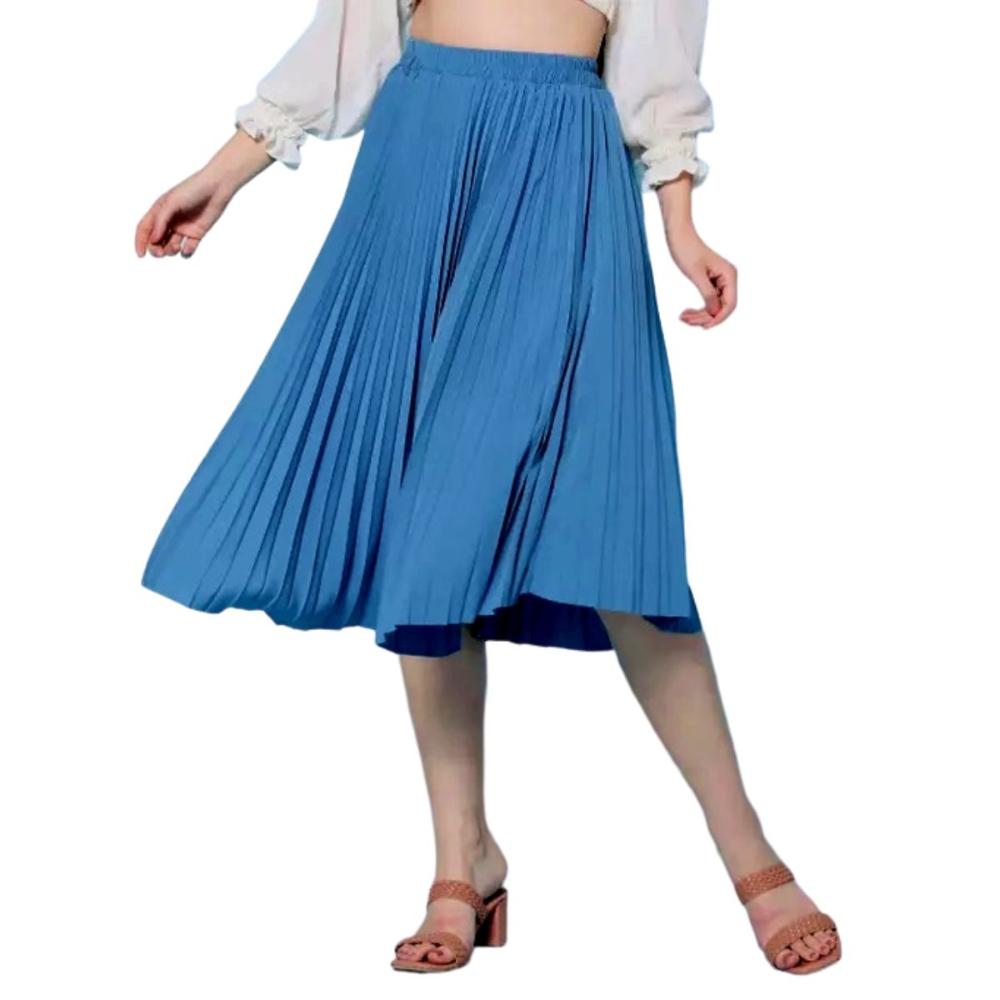 Solid Crepe Sky Blue Pleated Skirt Link: qrcd.org/5LBE #skirt #fashionable #fashiontrend #FashionStatement #FashionGoals #shopping #onlinestore