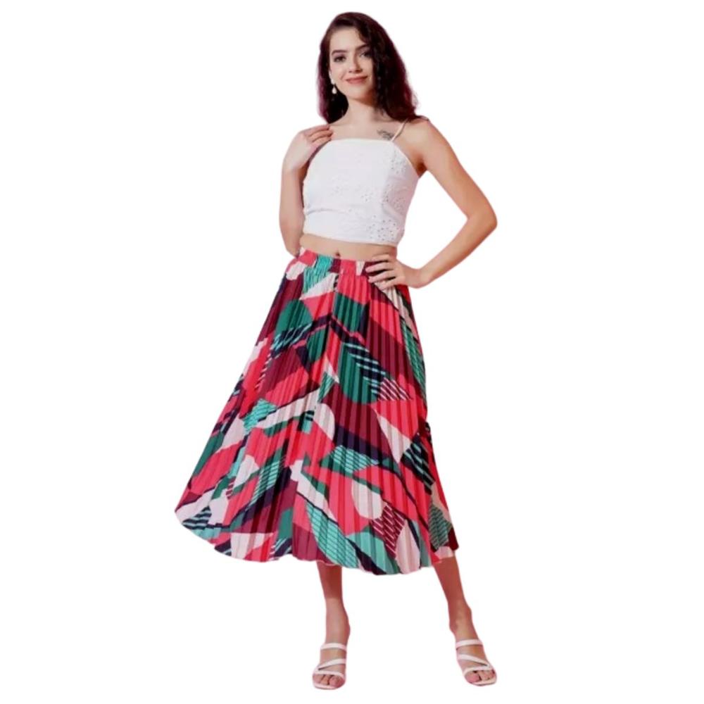 Abstract Print Polyster Multicolor Pleated Skirt Link: qrcd.org/5LBH #skirt #fashionable #fashiontrend #FashionStatement #FashionGoals #shopping #onlinestore