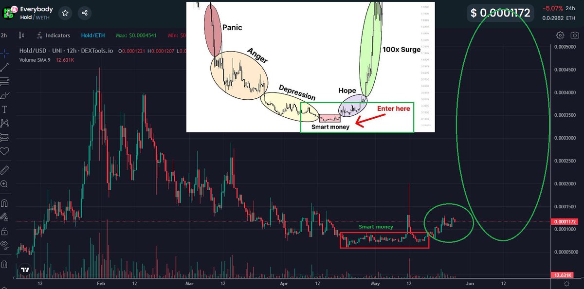 Only a matter of time. The contract for $HOLD was designed so that a REAL price squeeze can actually occur. LEss than 2% of the supply is currently available, BUT as that number shrinks, the euphoria from the green candles will be what fuels @everybodyholds to go higher. WATCH😉