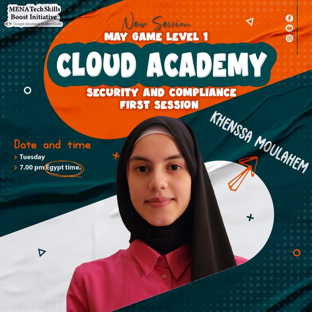 GDSC_ENSB's tweet photo. Join us for Level 1: Security and Compliance, where you'll dive into the world of Cloud Computing. ☁️✨

 https://t.co/J51PYCoQpD

#Google #GoogleDevelopers #GoogleDeveloperStudentClubs
#DeveloperStudentClubs #GDSCMENA #MENA_TechSkills_Boost #MENATechSkillsBoost https://t.co/gXskD5Xom9