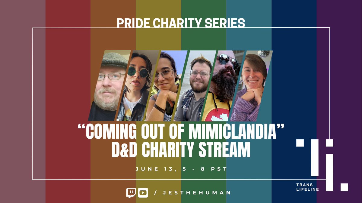 On June 13 @dorklordcanada will take
<a href="/aGhostofeli/">A lil' Ghost with Satyr Horns</a> 
<a href="/legom2rs/">lev (maybe leviathan)</a> 
@Dan_the_baker 
<a href="/tattoosandbones/">Trevor Vallé Is Flying In TFRs</a> 
+ me on the mimic filled adventure "Coming out of Mimiclandia" from <a href="/mimicnomicon/">Coming Out of Mimiclandia - Out Now!</a> as we raise funds for <a href="/TransLifeline/">Trans Lifeline</a> 

June 14🌈 5 PST