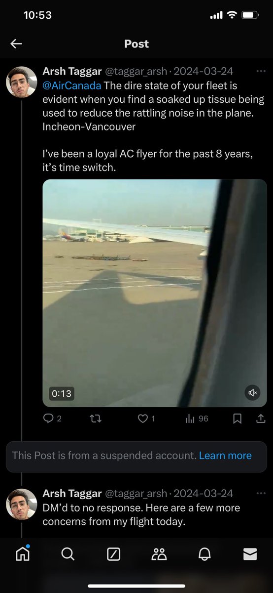 taggar_arsh's tweet photo. @elonmusk not sure what’s happening but showcasing the poor quality of certain airlines shouldn’t suspend an account, no ? https://t.co/zASuyHKMOu