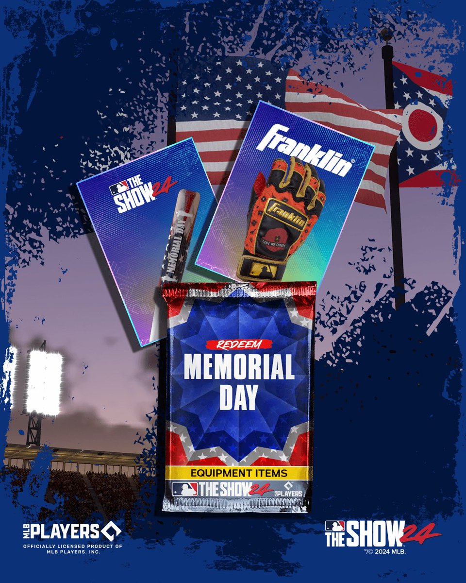 Don’t forget to grab these awesome Franklin 🧤batting gloves and a bat skin free, in the Road To The Show (RTTS) Memorial Day Pack available for a limited time. 

Find it in the RTTS game mode's shop.