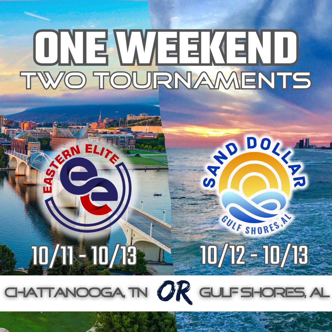 Chattanooga, TN OR Gulf Shores, AL...where will we see you❓🤔 Eastern Elite & Sand Dollar are coming up! Choose your destination this fall and COMPETE! #sanddollar #easternelite #connectsports #chatt #gulfshores