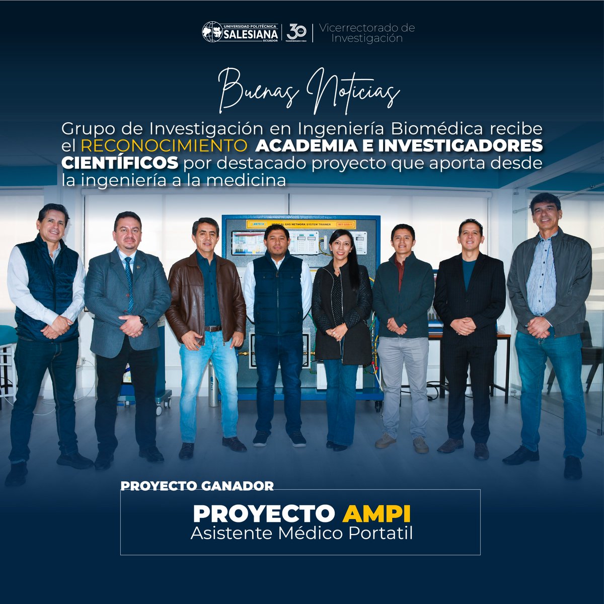 EcosistemaUps's tweet photo. 🏅El Grupo de Investigación #GIIB de la @upsalesianaec recibió el reconocimiento: Academia e Investigadores Científicos, presea que se otorga por el proyecto AMPI: un asistente médico que permite automatizar la toma de frecuencia cardiaca, presión arterial, y nivel de saturación. https://t.co/D0Ws9A4sI7