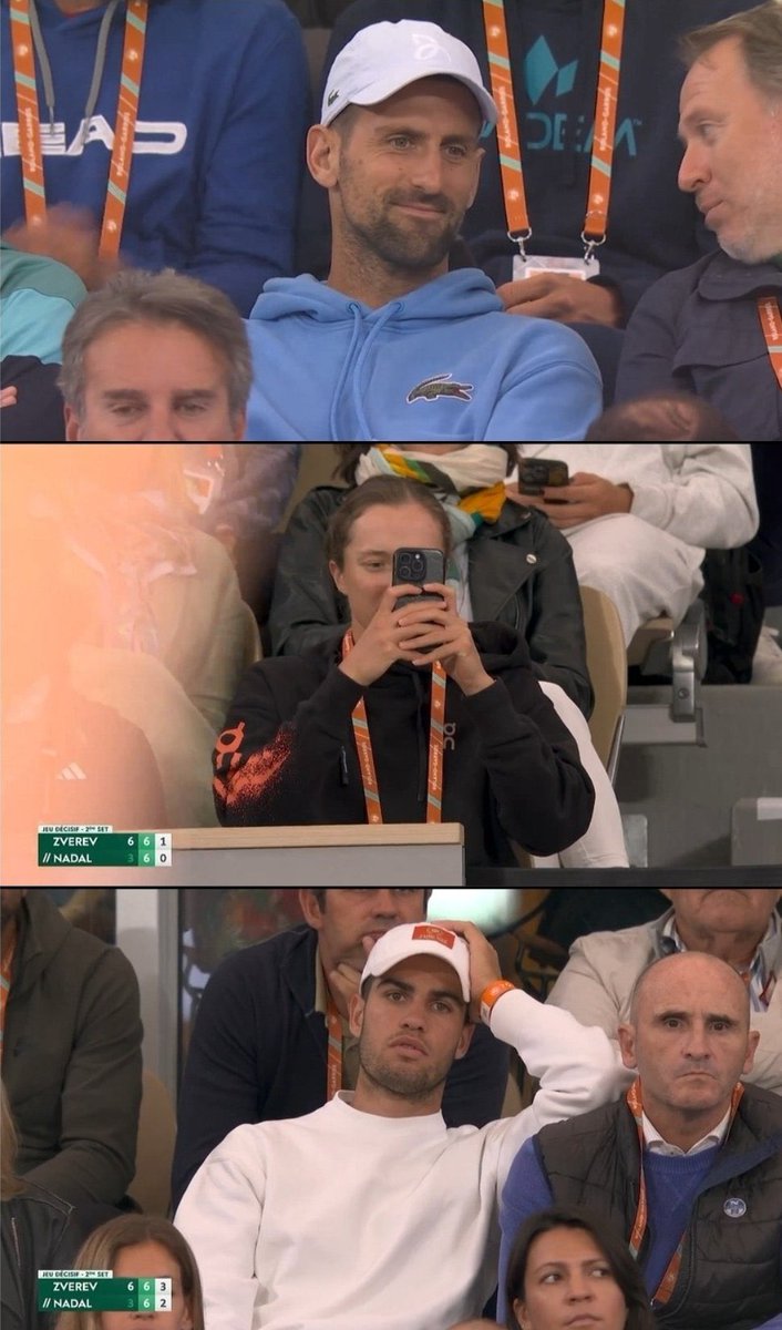 TheTennisLetter's tweet image. Rafa Nadal on Djokovic, Alcaraz, &amp;amp; Swiatek watching his match against Zverev at Roland Garros:

“I'm not sure if you know, but Novak, Carlos, and Iga were all watching you in the stands. What does it mean to have great rivals and top players come to see you play?”

Rafa: “I mean,…